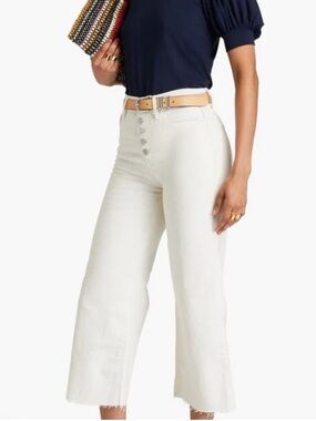 FRAME Ali Wide Crop Jeans Winter White Size 25 Button Fly Raw Hem